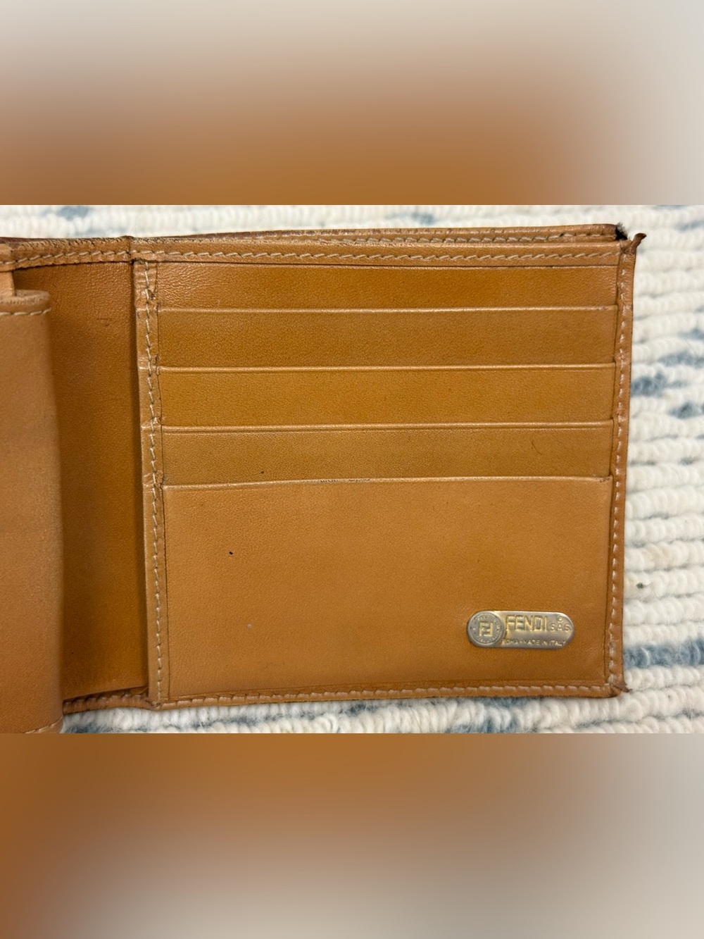 FENDI Vintage 80’s Unisex Classic Pequin Striped Canvas Brown Leather Bi Wallet - Picture 16 of 16